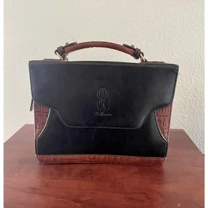 Bellerose Leather Purse Bag Black Brown Vintage Business Inner Divider Organizer